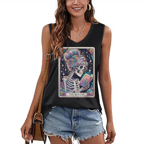 The Reader Tarot Card Women Book Lover Librarian Read Women's V-Neck Tank Top - Bookorys DE