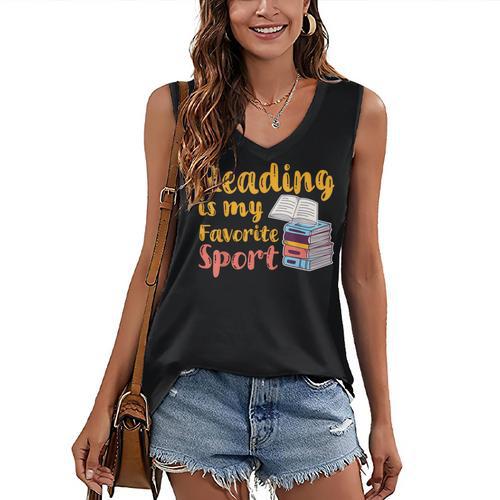 Reading Is My Favorite Sport Book Lovers Women's V-Neck Tank Top - Bookorys