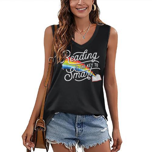 Reading Is The Key To Smart Book Lover Bookworm Reader Women's V-Neck Tank Top - Bookorys