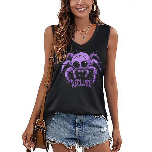 Recluse Pastel Goth Spider Shy Introvert Creepy Cute Kawaii Women's V-Neck Tank Top - Raresse