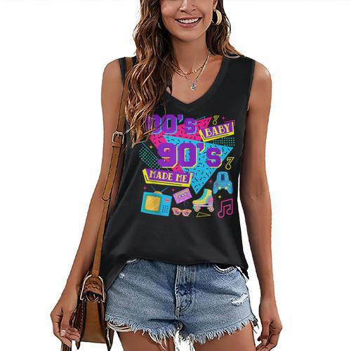 Retro 1980s 80's Baby 1990s 90's Made Me Nostalgia Birthday Women's V-Neck Tank Top - Figerry