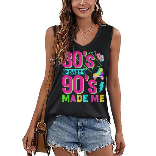 Retro 1980s 80's Baby 1990s 90's Made Me Nostalgia Vibes Women's V-Neck Tank Top - Figerry