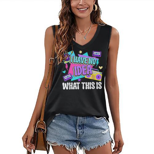 Retro 80s Style 90s Pop Fashion Nostalgia Eighties Music Women's V-Neck Tank Top - Figerry