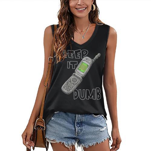 Retro Dumb Flip Phone Vintage 90s Y2K Tech Nostalgia Women's V-Neck Tank Top - Figerry