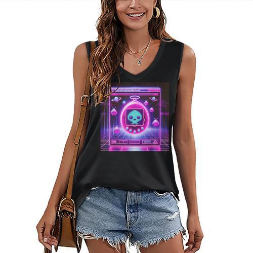 Retro Nostalgia Vaporwave- Error 404 Women's V-Neck Tank Top - Figerry