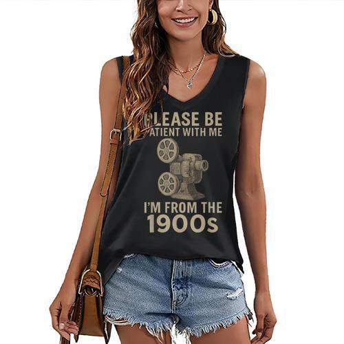 Retro Please Be Patient With Me I'm From The 1900s Projector Women's V-Neck Tank Top - Figerry