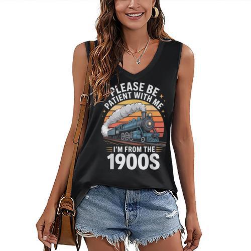 Retro Please Be Patient With Me I'm From The 1900s Train Women's V-Neck Tank Top - Figerry
