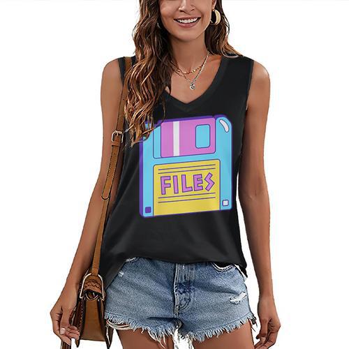 Retro TechnologyOld School Floppy Nostalgia 90s Generation Women's V-Neck Tank Top - Figerry