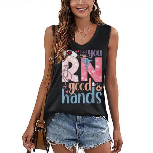 You RN Good Hands Cute Nurse Nursing Student Graduation Women's V-Neck Tank Top - Best Gift Smart