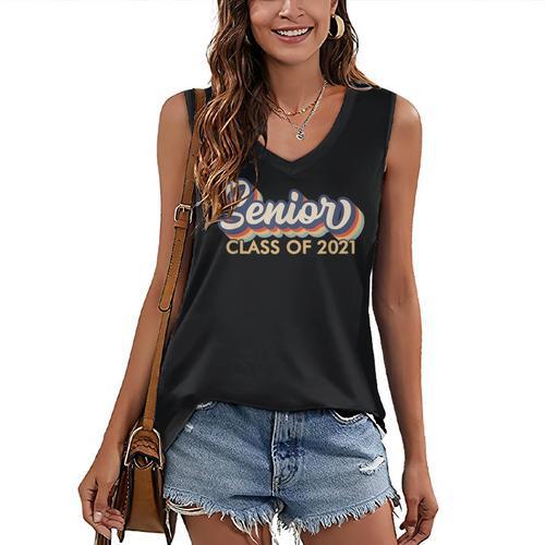 Senior 2021 Grad Shirt Retro 2021 Graduation Women's V-Neck Tank Top - Best Gift Smart