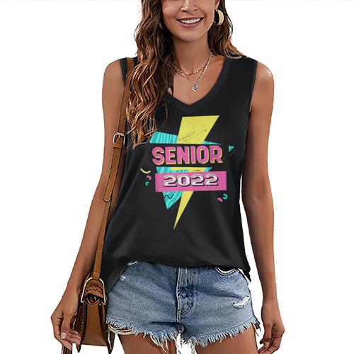 Senior 2022 Graduation Class Of 2022 Retro 90's Graduation Women's V-Neck Tank Top - Best Gift Smart