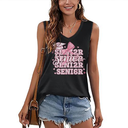 Senior 2026 Class Of 2026 Cute Coquette Pink Bow Graduation Women's V-Neck Tank Top - Best Gift Smart