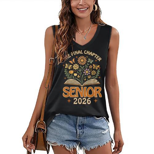 Senior 2026 Final Chapter Retro Book Lover Last First Day Women's V-Neck Tank Top - Bookorys DE