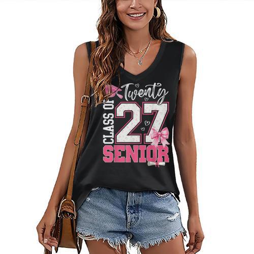 Senior 2027 Class Of 2027 Pink Coquette Bow Graduation Girl Women's V-Neck Tank Top - Best Gift Smart