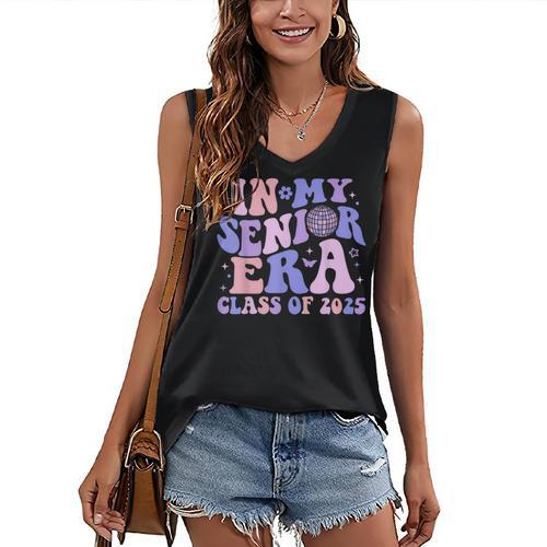 In My Senior Era Class Of 2025 Groovy Senior 2025 Graduation Women's V-Neck Tank Top - Best Gift Smart