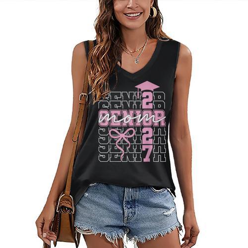 Senior Mom 2027 Class Of 2027 Coquette Bow Graduation 2027 Women's V-Neck Tank Top - Best Gift Smart