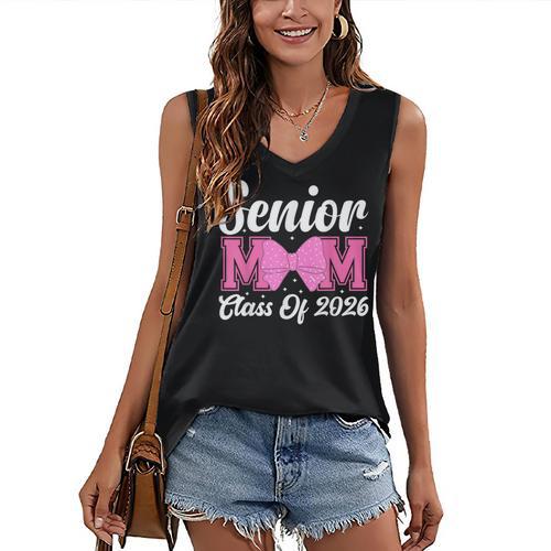 Senior Mom Class Of 2026 Pink Coquette Bow Graduation Women's V-Neck Tank Top - Best Gift Smart