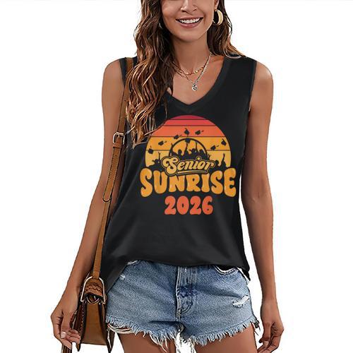 Senior Sunrise Class Of 2026 Graduation Proud Graduate Retro Women's V-Neck Tank Top - Best Gift Smart