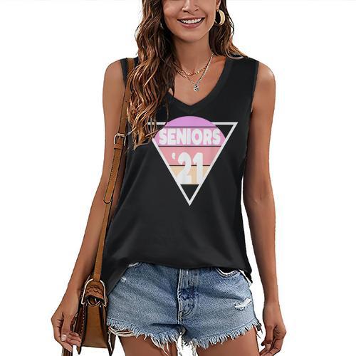 Seniors 2021 For Her Him Retro 21 Graduation Class Women's V-Neck Tank Top - Best Gift Smart