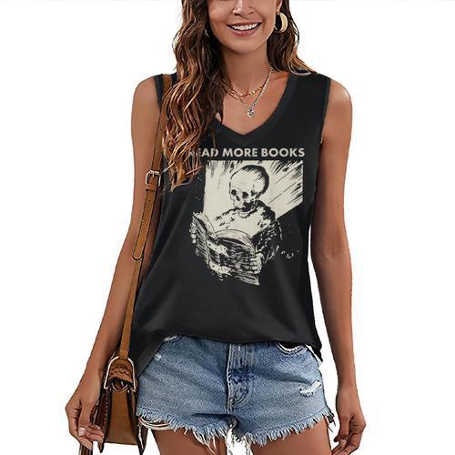 Skeleton Read More Books Women's V-Neck Tank Top - Bookorys CA