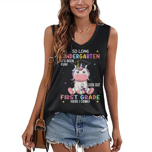 So Long Kindergarten Graduation Class 2025 Unicorn Girls Women's V-Neck Tank Top - Best Gift Smart
