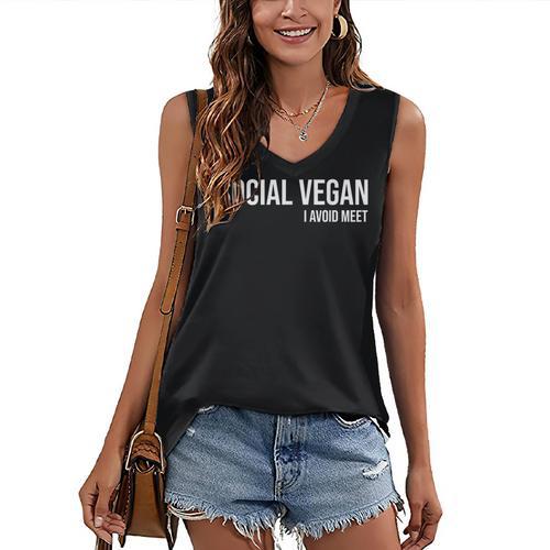 Social Vegan i Avoid Meet Introvert Sarcasm Gift Women's V-Neck Tank Top - Raresse