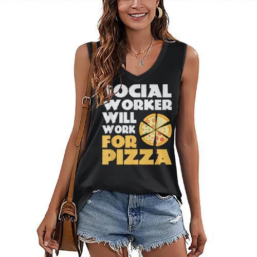 Social Worker Will Work For Pizza Graduation Women's V-Neck Tank Top - Best Gift Smart
