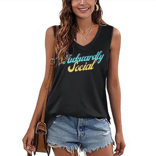 Socially Awkward Introvert Retro Anxious Awkwardly Social Women's V-Neck Tank Top - Raresse