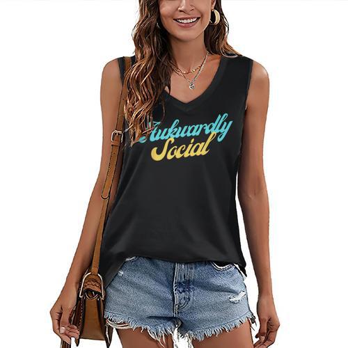 Socially Awkward Introvert Retro Anxious Awkwardly Social Women's V-Neck Tank Top - Raresse
