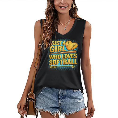 Softball Just A Girl Comic Book Style Graphic For Teens Women's V-Neck Tank Top - Bookorys