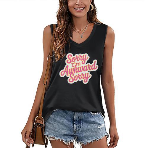 Sorry I'm Awkward Sorry Introvert Humor Women's V-Neck Tank Top - Raresse