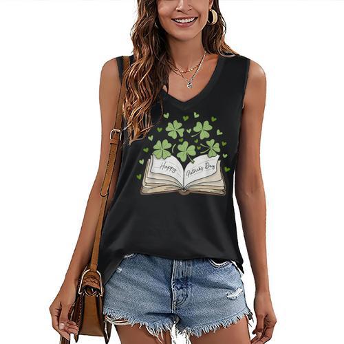St Patricks Day Book Lover Librarian Reading Saint Pattys Women's V-Neck Tank Top - Bookorys CA