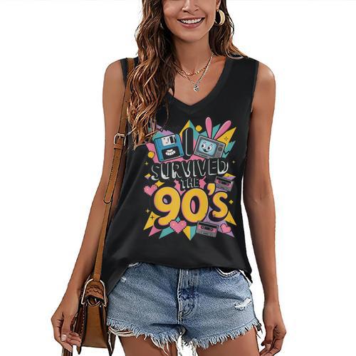 I Survived The 90s – Cute Retro Cartoon Nostalgia Women's V-Neck Tank Top - Figerry