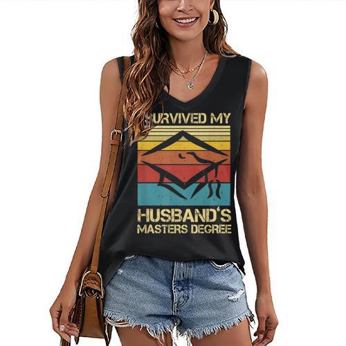 I Survived My Husband's Master's Degree Graduation Women's V-Neck Tank Top - Best Gift Smart