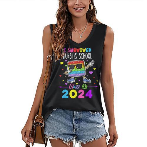 I Survived Nursing School Of 2024 Student Graduation 2024 Women's V-Neck Tank Top - Best Gift Smart