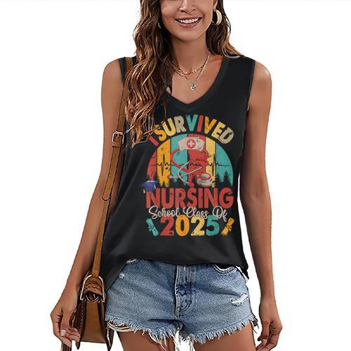 I Survived Nursing School Class Of 2025 Proud Graduation Women's V-Neck Tank Top - Best Gift Smart