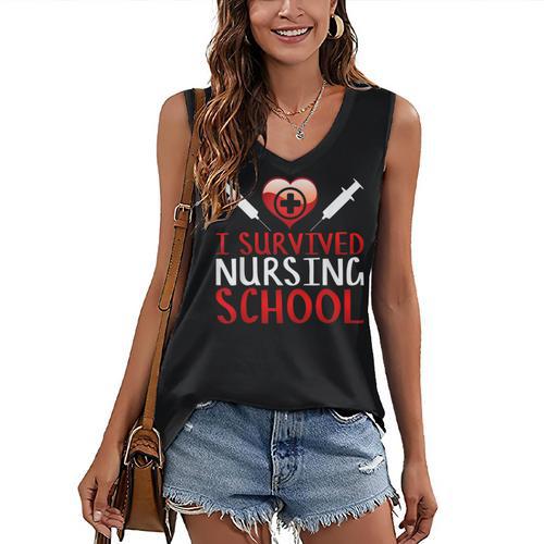 I Survived Nursing School Graduation Cool Women's V-Neck Tank Top - Best Gift Smart