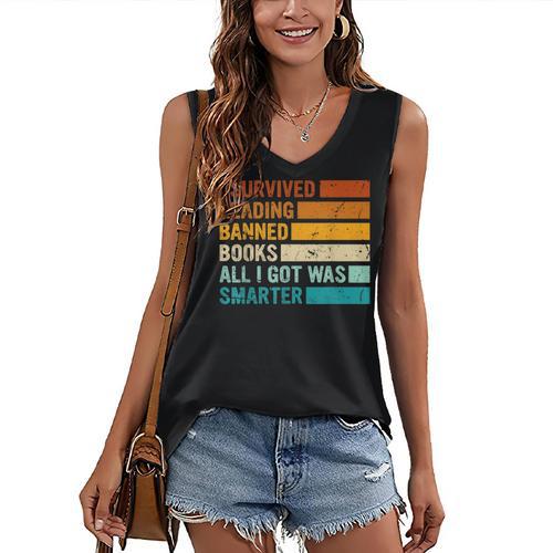 I Survived Reading Banned Books All I Got Was Smarter Women's V-Neck Tank Top - Bookorys DE