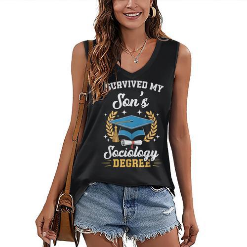 I Survived My Son's Sociology Degree Graduation Women's V-Neck Tank Top - Best Gift Smart