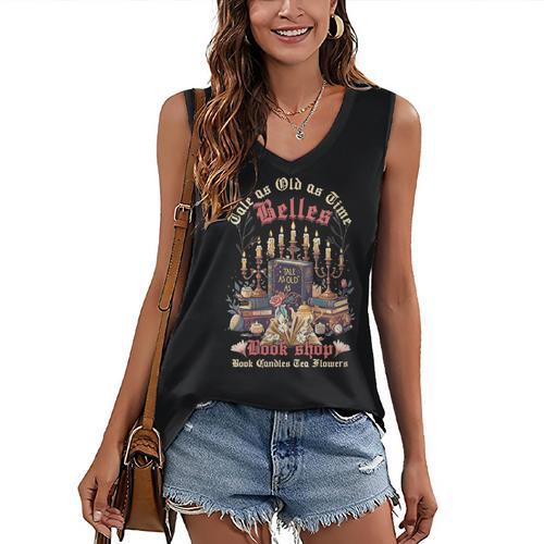 Tale As Old As Time Belles Book Shop Book Candles Tea Flower Women's V-Neck Tank Top - Bookorys AU