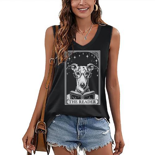 Tarot Card Vintage Whippet Dog Book Lover The Reader Women's V-Neck Tank Top - Bookorys DE