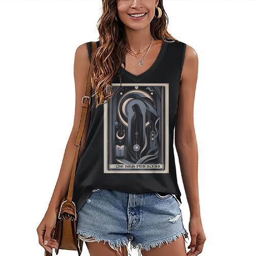 Tarot Cards Guide Book Esoteric Mysticism Clothing The High Priestess -Adults Small Classic Fit Short Sleeve Women's V-Neck Tank Top - Bookorys