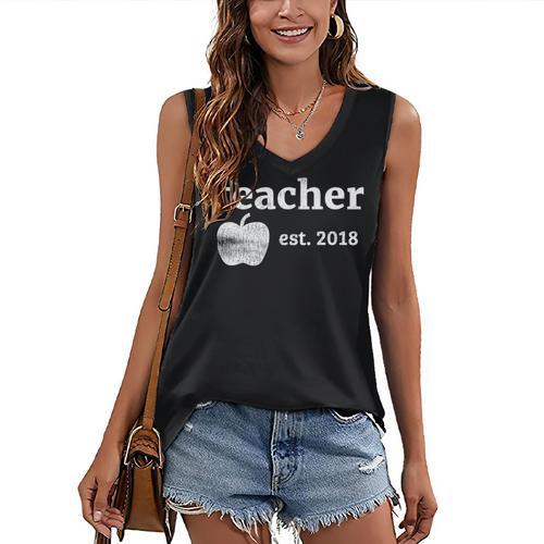 Teacher Est 2018 Vintage Graduation Women's V-Neck Tank Top - Best Gift Smart