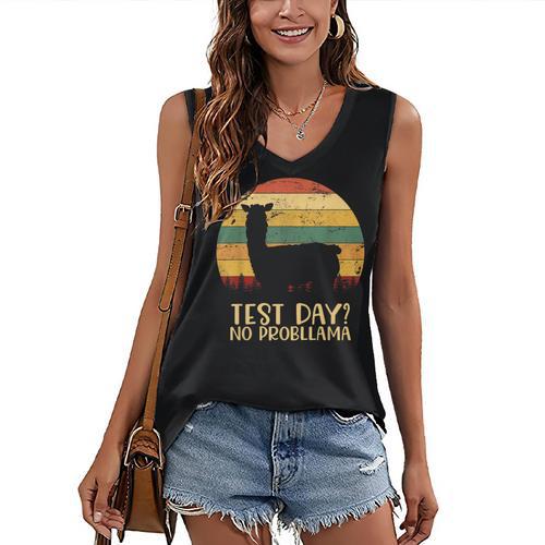 Test Day No Probllama Silhouette Teacher Student Graduation Women's V-Neck Tank Top - Best Gift Smart