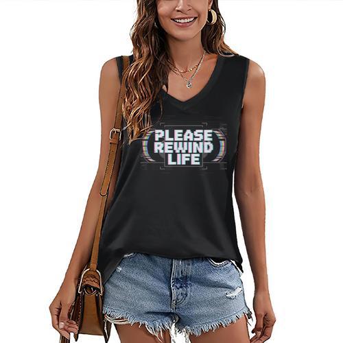 VHS Tape Rewind Glitch 90s Retro Nostalgia Please Rewind Women's V-Neck Tank Top - Figerry