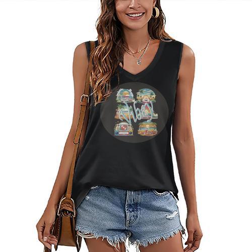 Vibey Nostalgia & Retro Charm Women's V-Neck Tank Top - Figerry