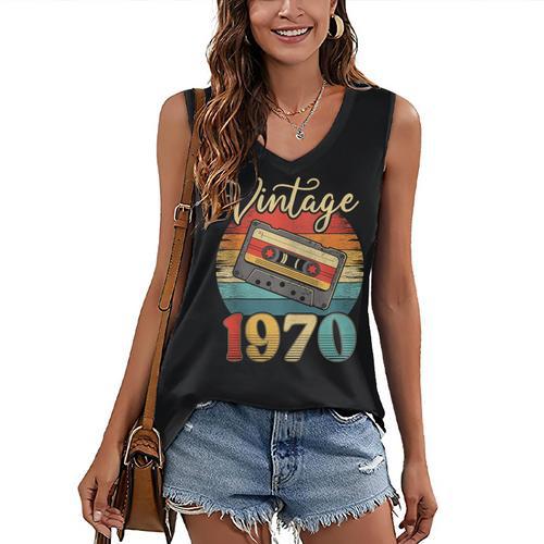 Vintage 1970 Retro Cassette Tape 70s Born Nostalgia Birthday Women's V-Neck Tank Top - Figerry