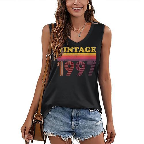 Vintage 1997 Retro Style 90's Born Nostalgia Vibes Birthday Women's V-Neck Tank Top - Figerry