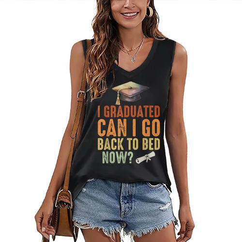 Vintage I Graduated Can I Go Back To Bed Now Graduation Women's V-Neck Tank Top - Best Gift Smart