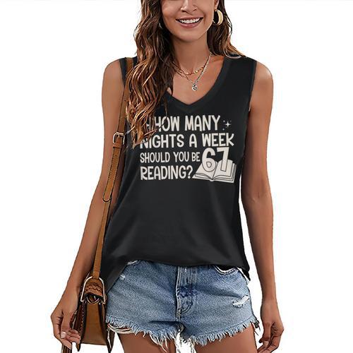 Vintage How Many Nights Reading 67 Meme Book Lover Teacher Women's V-Neck Tank Top - Bookorys